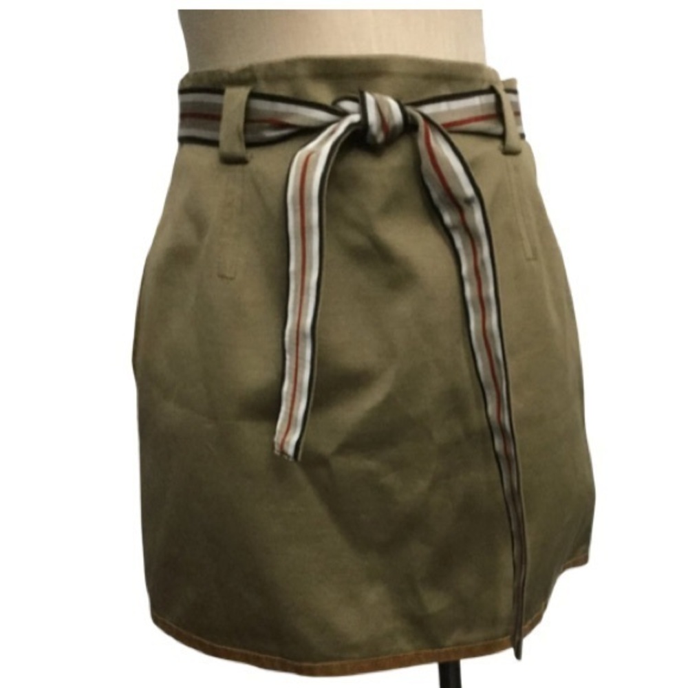 Valentino Red A-Line  Belted Skirt Cotton 8 Gold